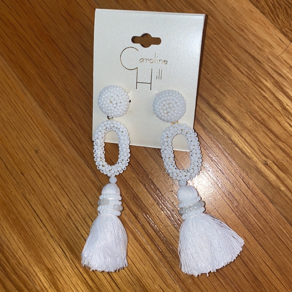 New! White Fringe/Beaded Earrings